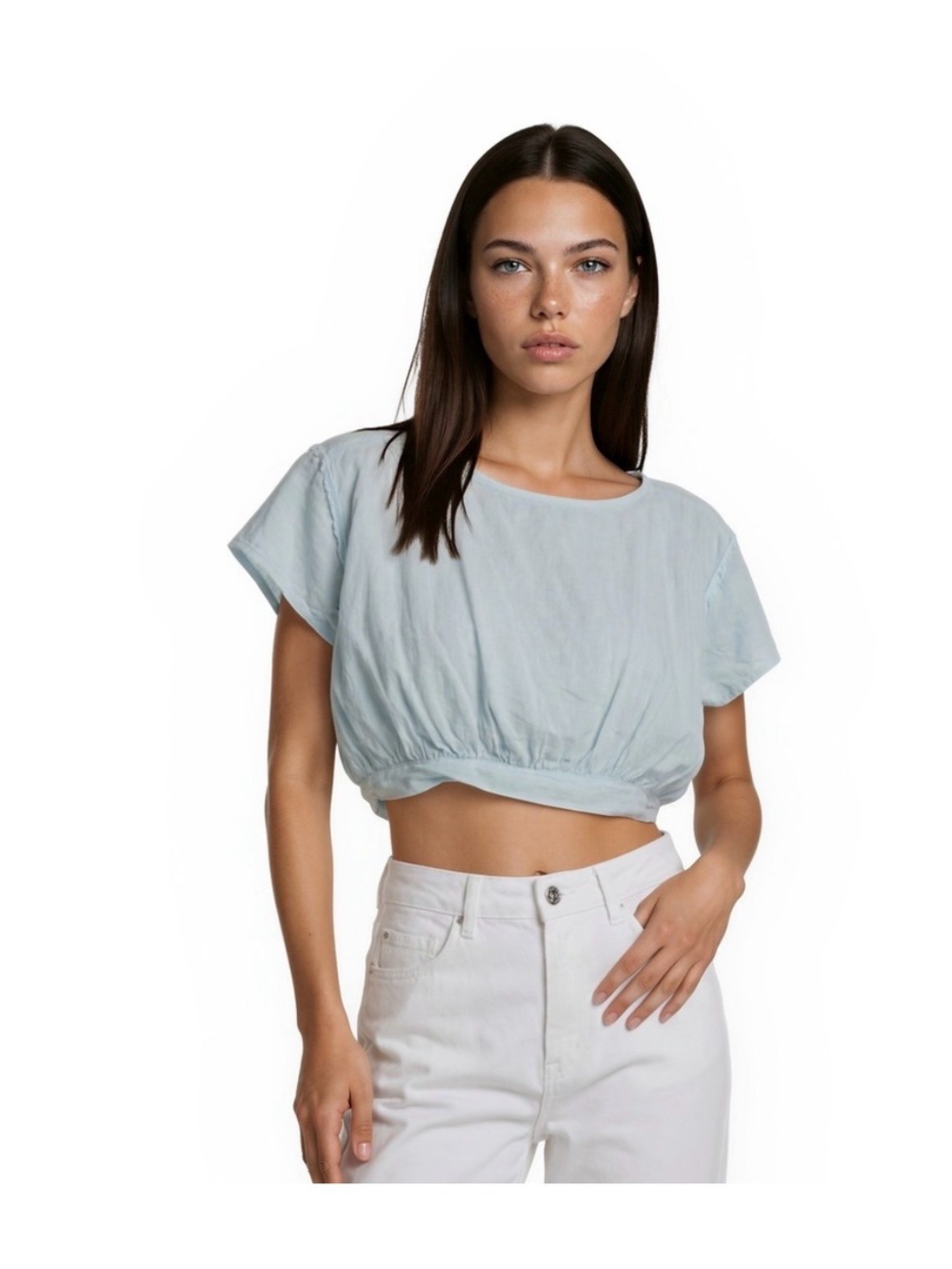 We The Free by Free People Baby Blue Balloon Hem Top — Sz XS
